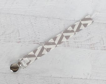 Pacifier Clip, Soother Clip, Toy Clip, Fabric Pacifier Clip, Soother Strap, Binky Clip, Teether Clip, Grey and White