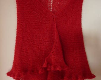Red shawl, mohair, hand knitted