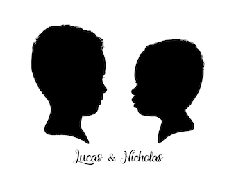 Custom Siblings Silhouette Portrait with Names | Siblings Profile Silhouette | Sisters Profile Silhouette | Brothers Silhouette Portrait