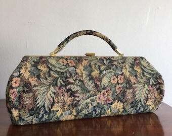 Vintage Floral Tapestry Clutch Purse
