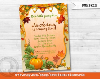 Our Little Pumpkin Birthday Invitation, Pumpkin Birthday Invitation, Fall Birthday Invitation.