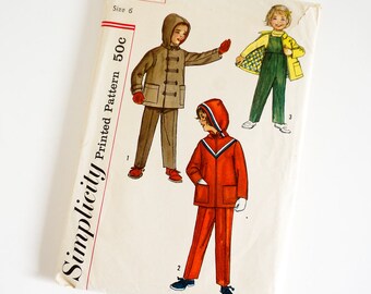 Vintage 1960s Boys and Girls Size 6 Jacket, Pants and Separate Hood Simplicity Sewing Pattern 2286 Uncut Complete / bust 24 waist 22