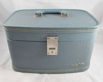 Train Case Sky Flite Luggage Blue Make Up Travel Suitcase