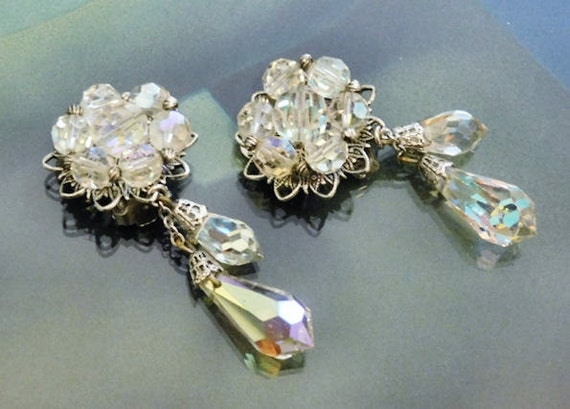Swarovski Earrings / Austrian Crystal / AB Aurora Borealis / Clip On