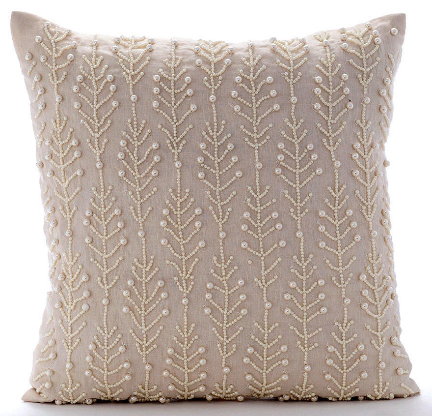 Beige Decorative Pillow Cover 16x16 Cotton Linen