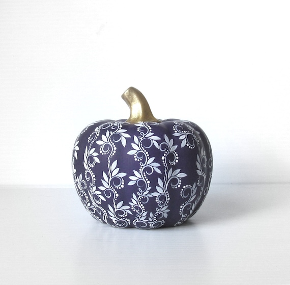Pumpkin Hand painted Dark Purple and White ceramic pumpkin Purple Pumpkin