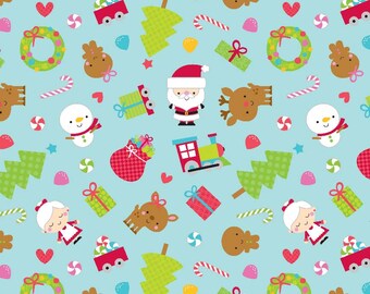 Santa Express Main Blue by Doodlebug Designs for Riley Blake, 1/2 yard