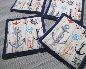 Anchor Fabric Coasters, Fabric Coaster, Fabric Drink Coaster, Beach Fabric Coasters