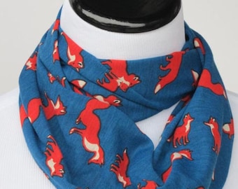 Fox infinity scarf toddler girl boy scarf cute blue orange foxy scarf - infant toddler scarf circle loop scarf gift for girl and boy