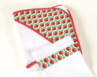 Baby Towel/red apples/hooded towel/with washing glove/terry/Baby Towel