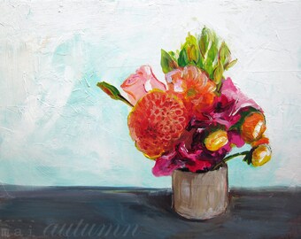 Floral Still Life Art - Summer Bouquet - 11x14 Giclee Print - Flower arrangement still life - Contemporary Modern Art