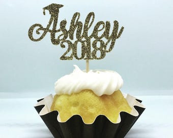 12ct Personalize glitter graduation name cupcake toppers, custom name cupcake topper, personalize name cupcake topper, calligraphy cupcake t