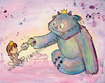 Watercolor reproduction, Monster tumbler cup-cake
