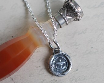 tiny anchor wax seal necklace pendant … hope, stability - sterling silver antique nautical wax seal jewelry