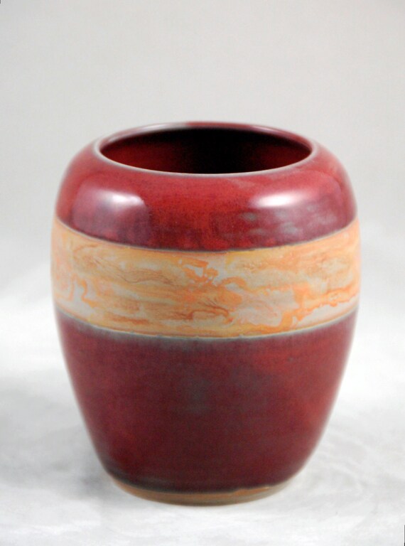 Vase Small Red Vase with Contrasting Decorative Panel
