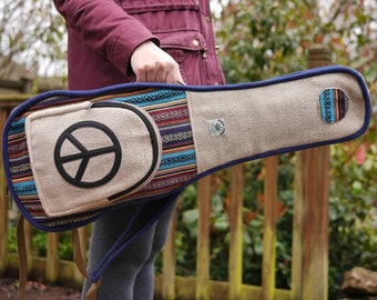 Hemp & Cotton Mandolin Case Unique Peace CND Gig Bag - Hippy Festival Music Instrument Boho Eco