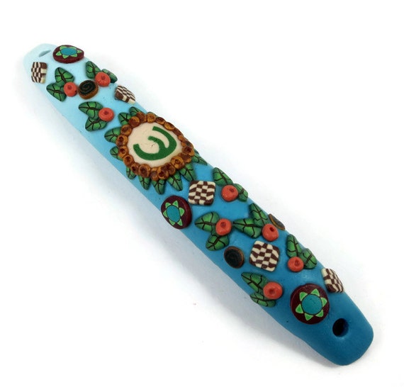Mezuzah Case Handmade Turquoise Polymer Clay Jewish Wedding