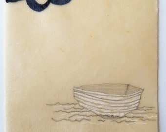 Daily Drawing March 31, 2018 / Small Boat Adrift at Sea / Mixed Media Drawing with Beeswax