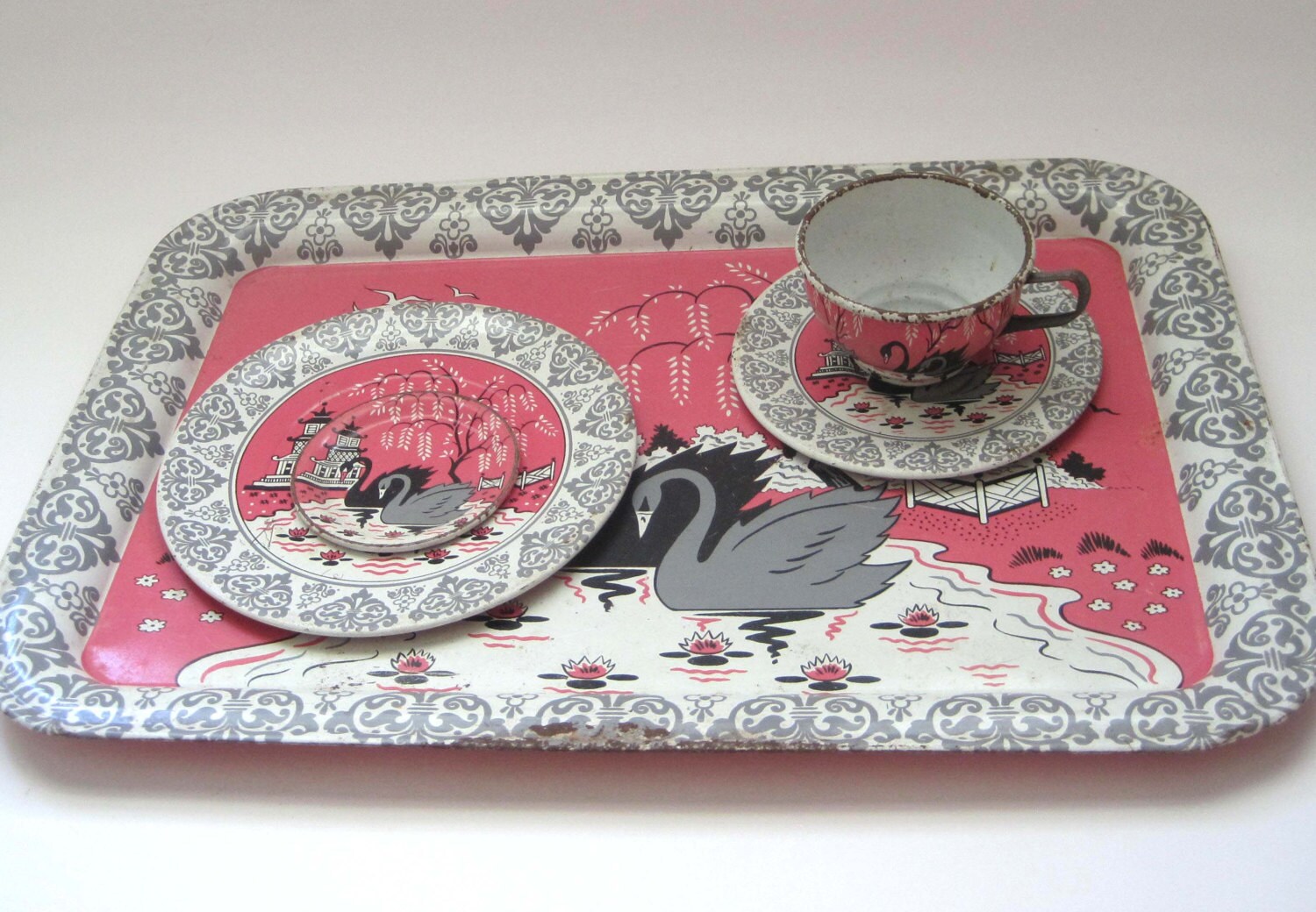 vintage metal tea set
