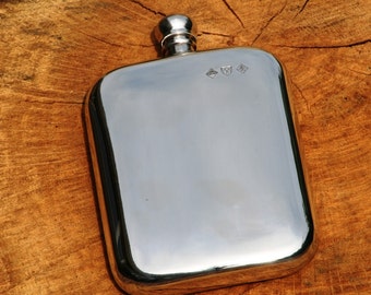English Pewter Rounded Kidney Hip Flask Personalised Gift