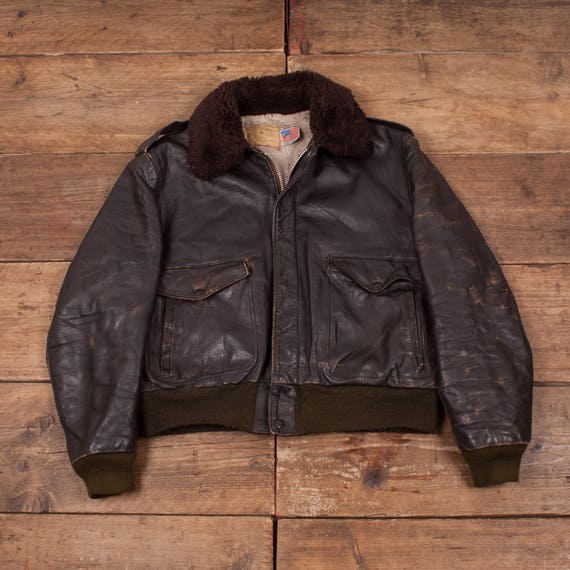 Mens Vintage Schott Nyc A2 Shearling Flight Jacket Fur Lined