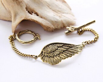 Golden Bird Wing Bracelet - Steampunk Metalwork Cuff Brass