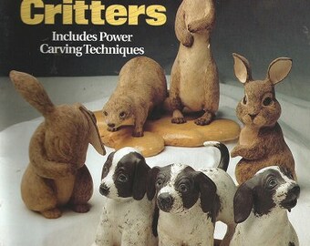Vintage CARVING WOODEN CRITTERS - by Diane Ernst - c. 1993 - Bunny - Puppy - Panda - Chipmunk - Harp Seal - River Otter...