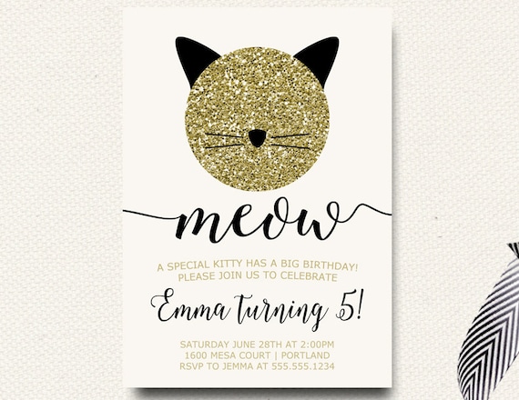 Kitty Birthday Invitation Girls Birthday Invitation Cat
