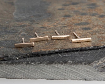 Solid Gold Bar Earrings, Gold Bar Earrings, Gold Stud Earrings, 14K Solid Gold 7mm Bar Earrings, Gold filled Post Studs, Minimalist