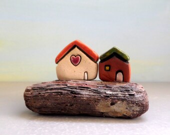 Art & Collectibles Sculpture Figurines, Small Houses Little Neighborhood, I Love You Gift , Housewarming gift , Tabletop Decor Gift For Home
