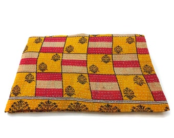Kantha work handmade Quilt Indian Cotton Bedspread Bedding ,bed throw , twin bedding ,Saree Throw