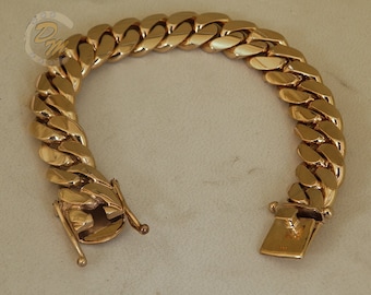 18K Gold Miami Men's Cuban Curb Link Bracelet 8" Heavy 93.4 Grams 11mm Free Appraisal