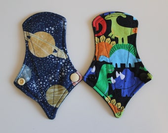 set of two 6" thong liners - to the moon and back & dinosaurs on black