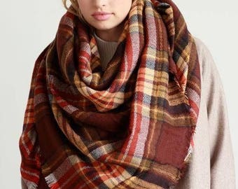 Monogram Plaid Scarf, Buffalo Plaid, Plaid Blanket Scarf, Tartan Plaid Scarf, Womens Plaid Scarf, Buffalo Check Plaid, Plaid Scarf
