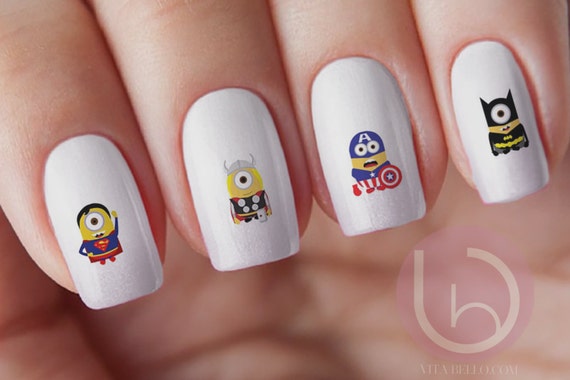 Super Hero Minion, Nail Design, Nails, Press On Nail Decal, Nail Super Hero Minion, Nail Design, Nails, Press On Nail Decal, Nail Design, Nail Art from VitaBelloVogue on Etsy Studio - Super Hero Minion, Nail Design, Nails, Press On Nail Decal, Nail