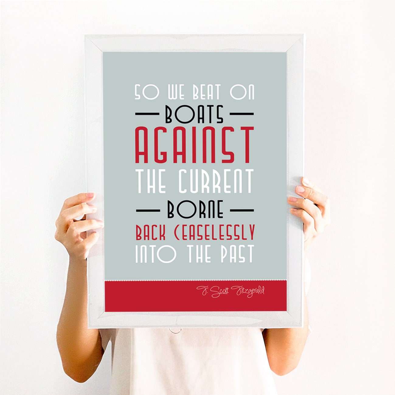  Great Gatsby Quote print So we beat on boats against the