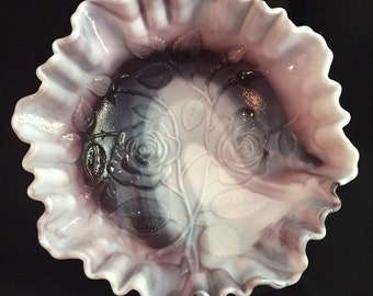 Imperial Glass Purple Slag Milk Glass Bowl Open Rose