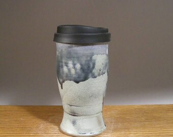 20 oz , To Go Mug ,Handmade Pottery, Mug With Lid , Ceramic Travel Mug , Commuter Mug , Pottery Travel Mug , Eco Mug , Reusable Silicone Lid