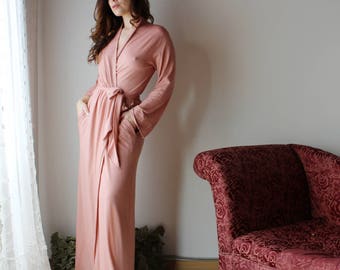 merino wool robe with pockets for women in full length - made to order - MERINO II