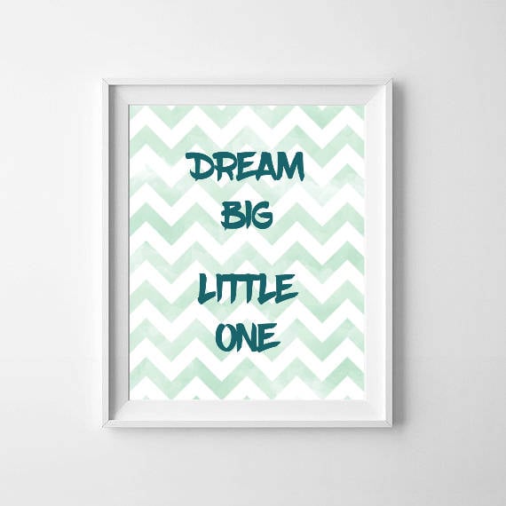 Dream Big Little One Print / Blue Chevron Nursery Print / Dream Nursery Blue Print / Boys Room Blue Digital Prints / Little One Prints