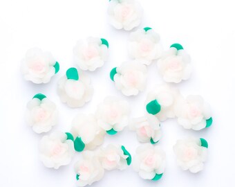 20 Polymer Clay Flower Beads - White Rose Beads - Clay Flower Beads - UK Bead supply