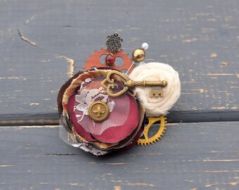 Steampunk Wedding Fascinator Wedding Veil Fascinator Steampunk Bridal Head Piece Steampunk Accessories Marsala and Ivory Fascinator