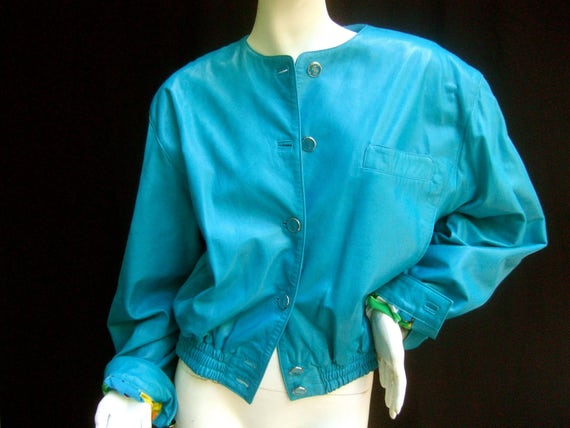 Louis Feraud Turquoise Leather Marilyn Monroe Jacket