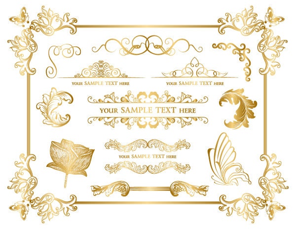 Instant Download Golden Frame Border Clipart Gold Digital