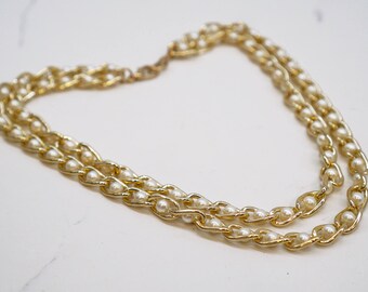 Pearl Chain Gold Necklace - Charm Necklace - Elegant Necklace - Double Chain Necklace
