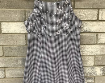 90s 2000s black and white flower gingham babydoll grunge dress