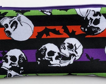 Skulls and Bats Zipper Pouch: Halloween, Stripes.