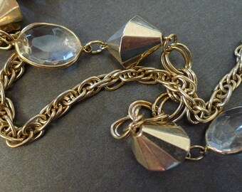 Gold and Crystal Chain Linked Vintage Necklace