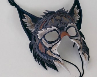 Gray European Lynx Leather Mask
