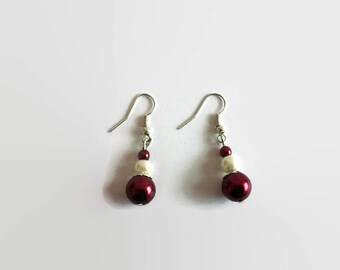 Ivory and Burgundy Pearl Earrings